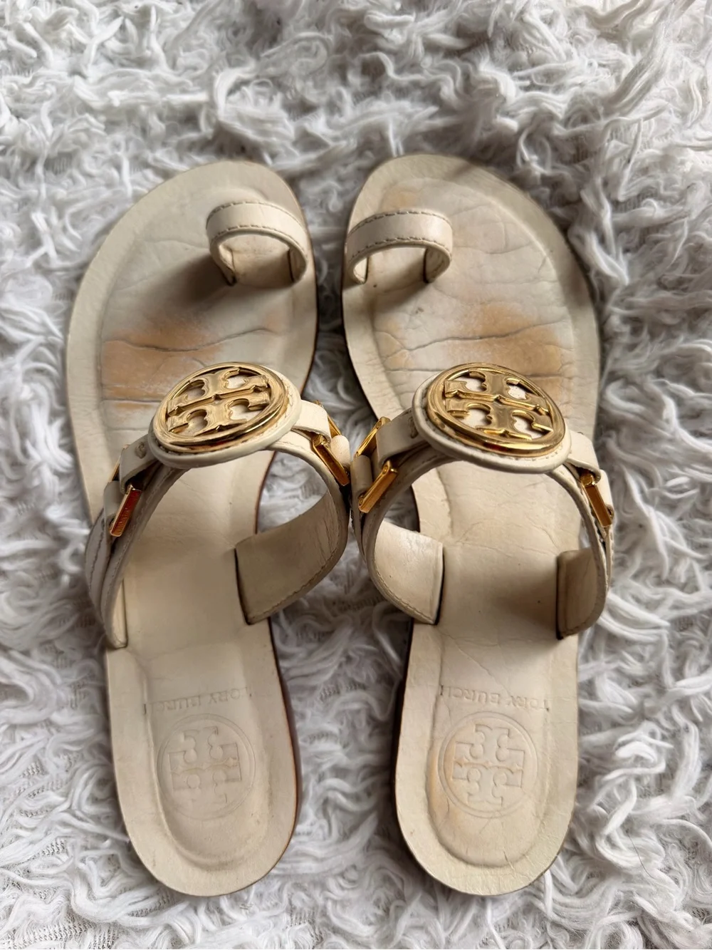 Tory Burch Leather Miller Thong Sandals with Gold Logo